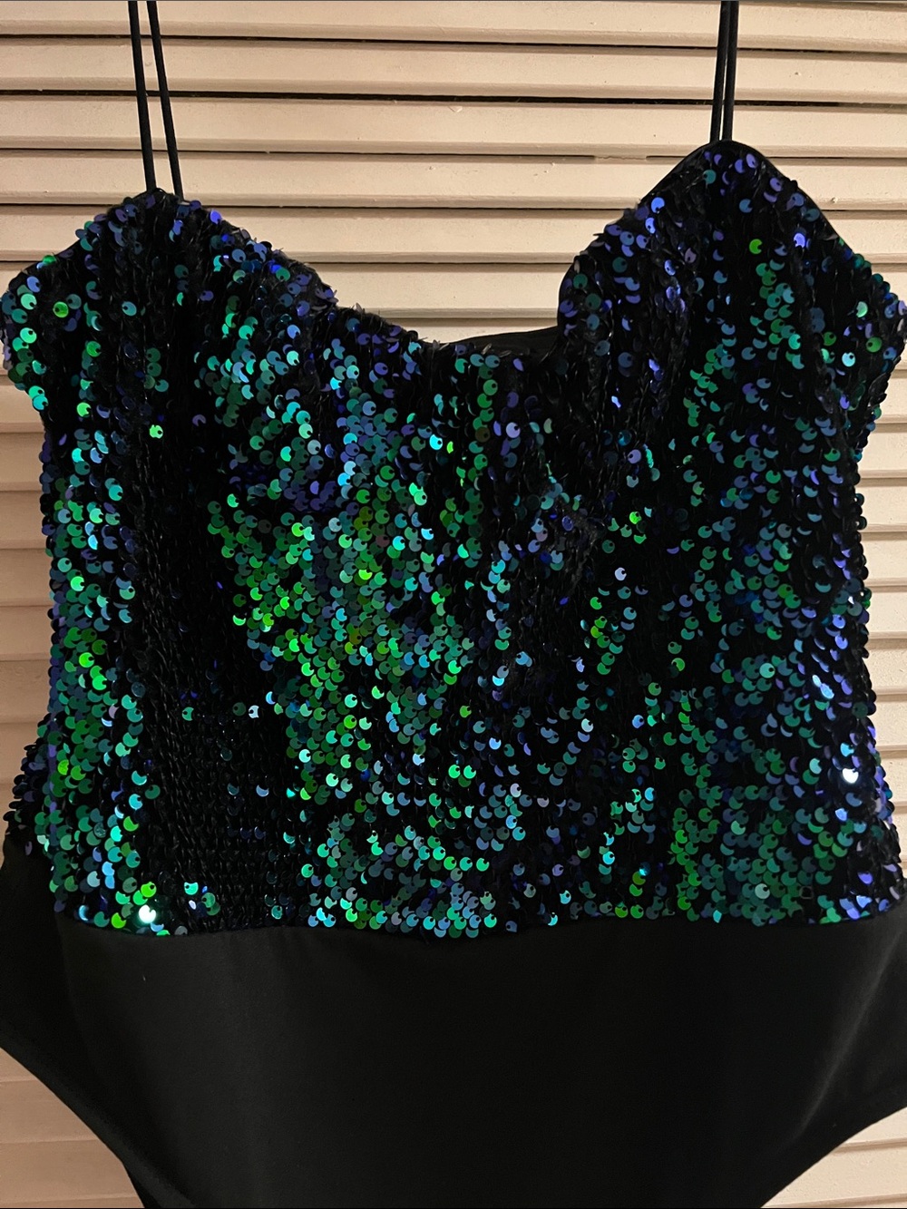 SHEIN Black Bodysuit with Blue-Green Sequin Bust NWOT💚✨